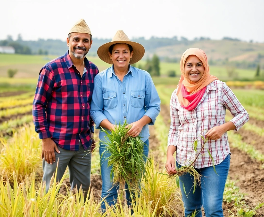 Familia de Antonio trabajando la tierra